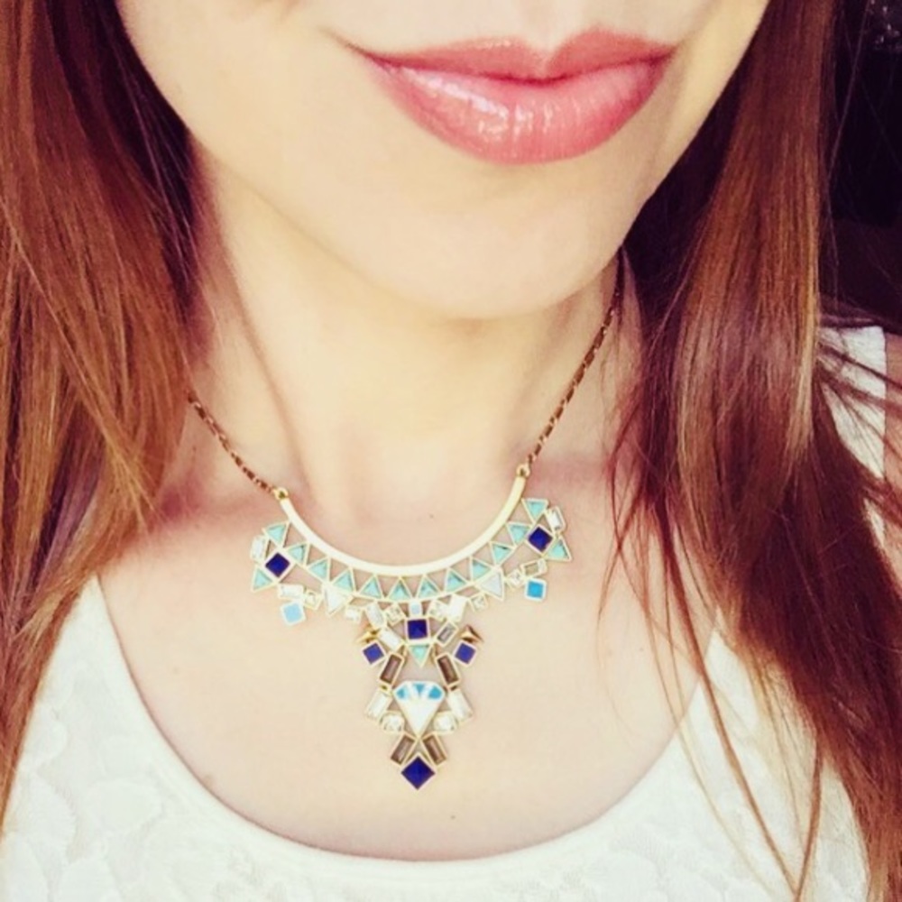 Stella & Dot [2-in-1] Turquoise & Gold Stone Tile NEW Statement Necklace - Picture 5 of 8